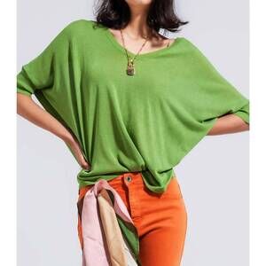 NEW Q2 super soft v neck short sleeve sweater top in green